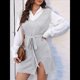 thumbnail image 5 of de Vestido Tipo Chaleco para Mujer, Suéter de Punto, Suéter con Cuello en V y Cintura Anudada Gris L, 5 of 10