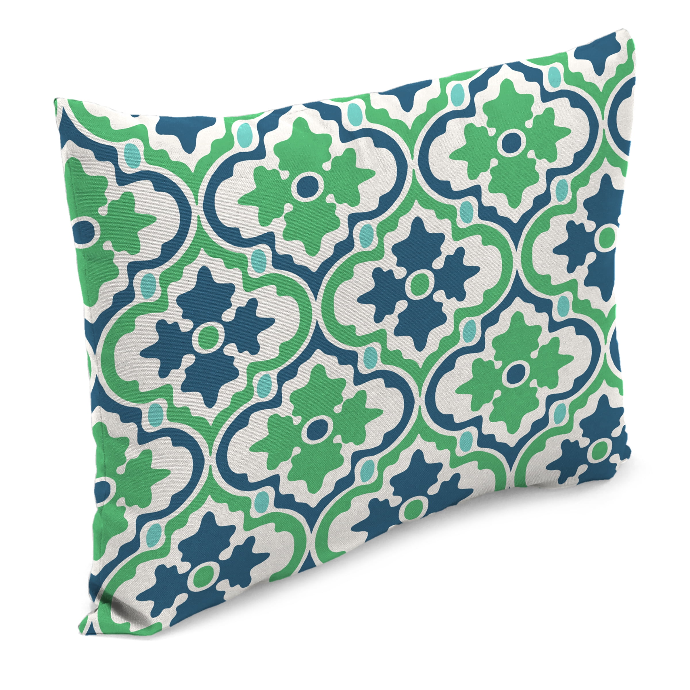 Jordan Manufacturing 12" x 18" Vesey Sea Mist Blue and Green Quatrefoil Rectangular Outdoor Lumbar Throw Pillow (2 Pack)