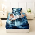 thumbnail image 4 of Manfei Mystic Moon Wolf Twin Sheets,Calm Woodland Bedding,Navy Blue,3 Pieces,1 Fitted Sheet and 1 Pillowcase, 4 of 6