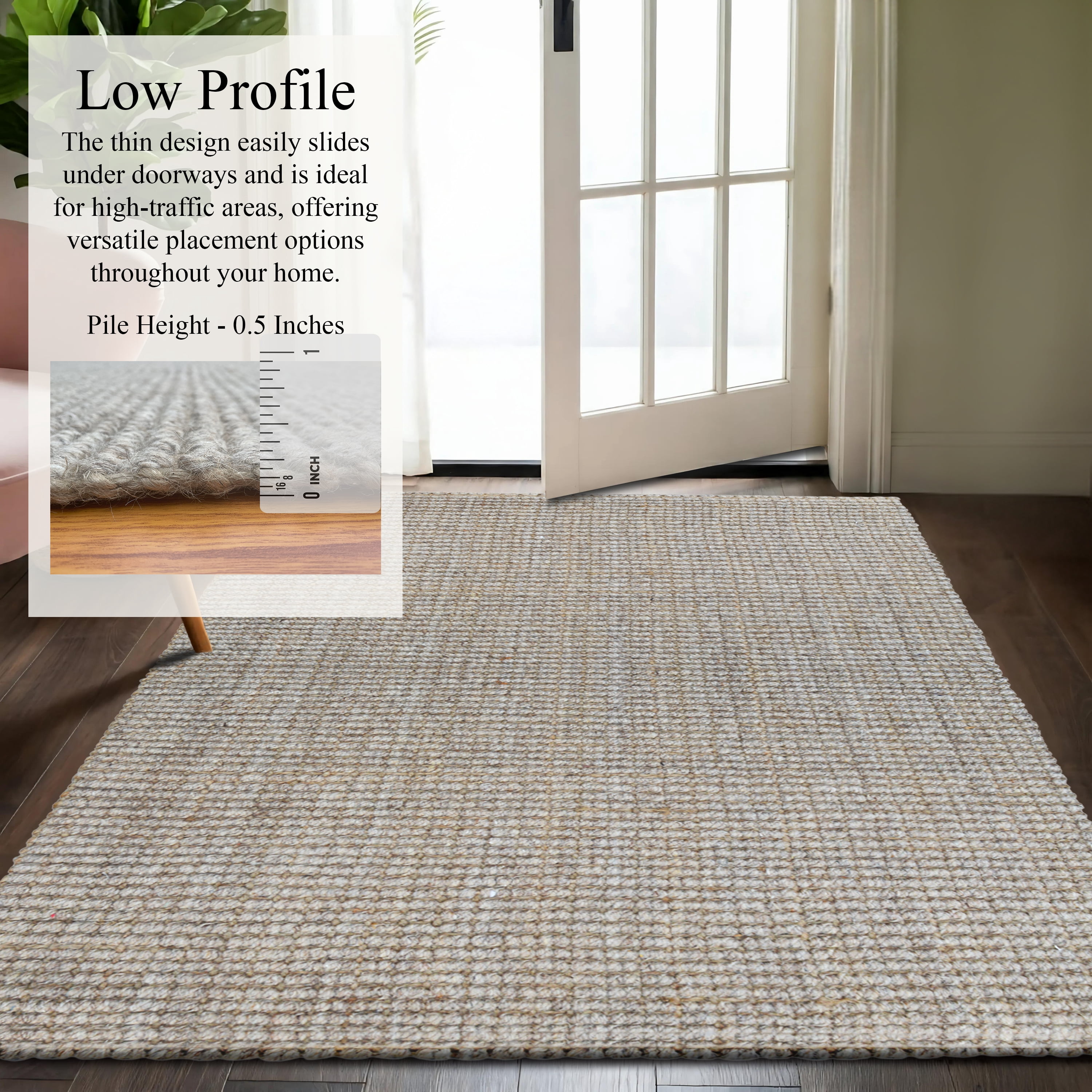 Delara Premium Handwoven Wool and Jute Area Rug, 8'.8" x 12', Natural Boucle, 0.25" Thick, Soft & Durable for Living Room, Bedroom, Entryway