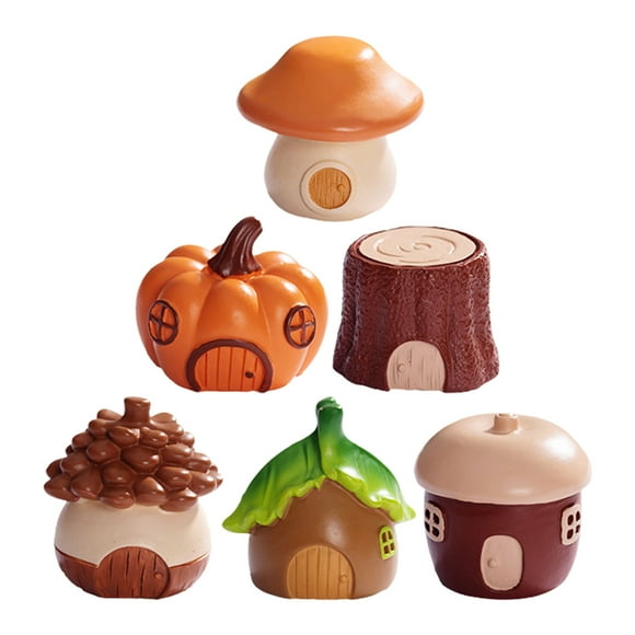 OULII Mini Resin 6Pcs Assorted Color Desktop Ornaments Terrarium House Figurines 4.10X4.10X3.70In
