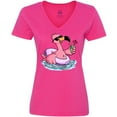 thumbnail image 3 of Inktastic Flamingo with Sunglasses Pool Float and Drink Women's V-Neck T-Shirt, 3 of 5