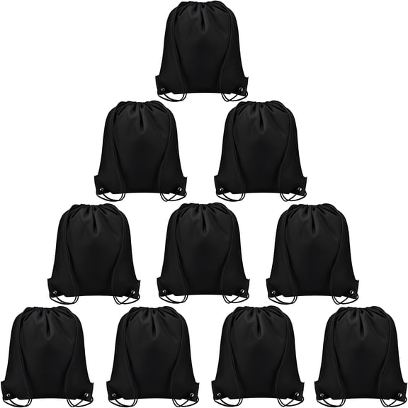 AOMRCOL Drawstring Backpack Black Bulk 10 Pcs Drawstring Bags Bulk String Back Pack Gym Sport Bag for Women Nylon Draw String Bags Pack Cinch Bags