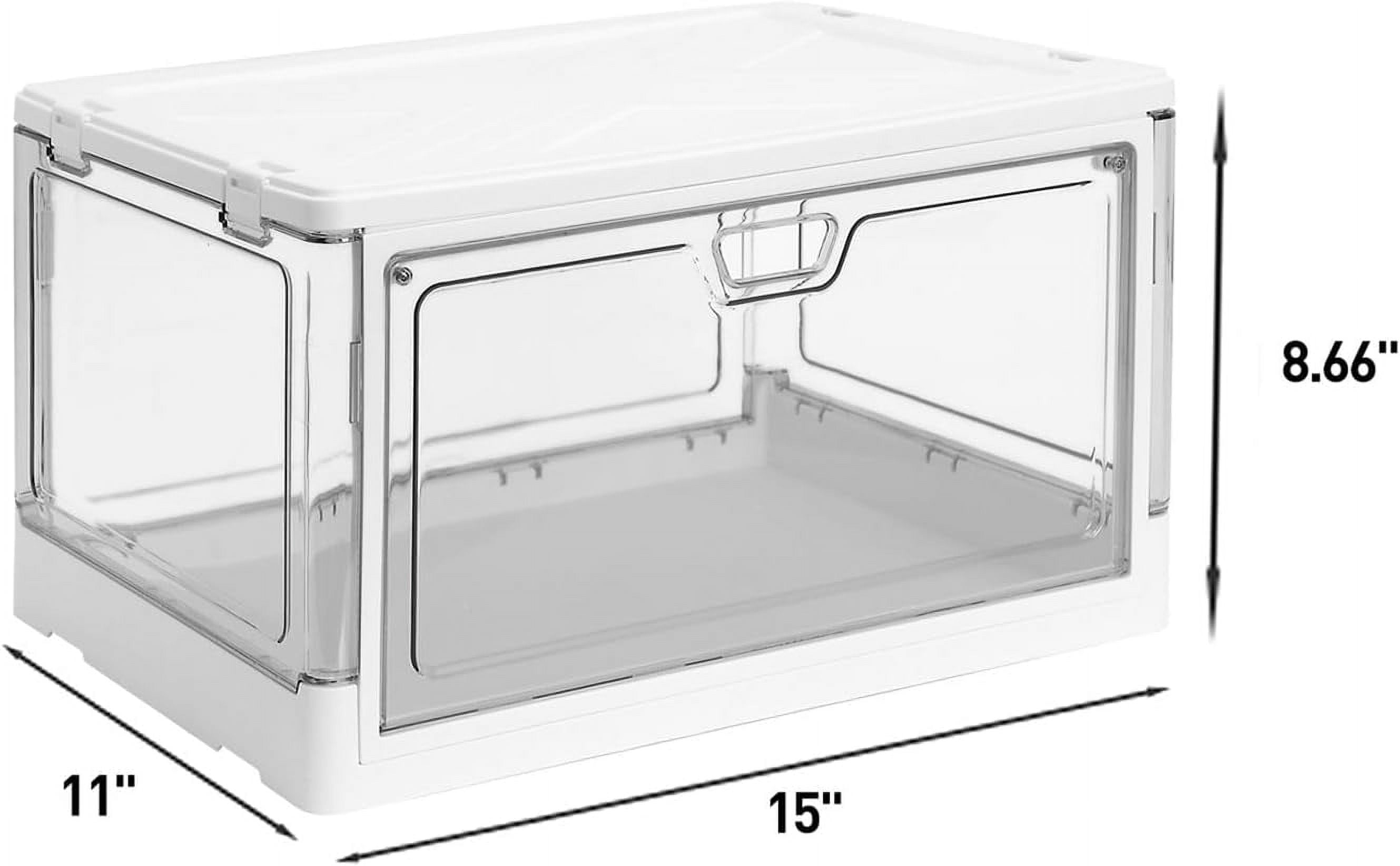 3-Pack Clear Stackable Storage Bins with Lids Magnetic Doors Open Front Foldable Folding Plastic Craft Containers Large Closet Organizers Box for Bedrooms Living Rooms Study 24 QT
