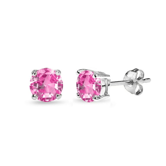 Simulated Pink Sapphire 5mm Round-Cut Solitaire Sterling Silver Stud Earrings