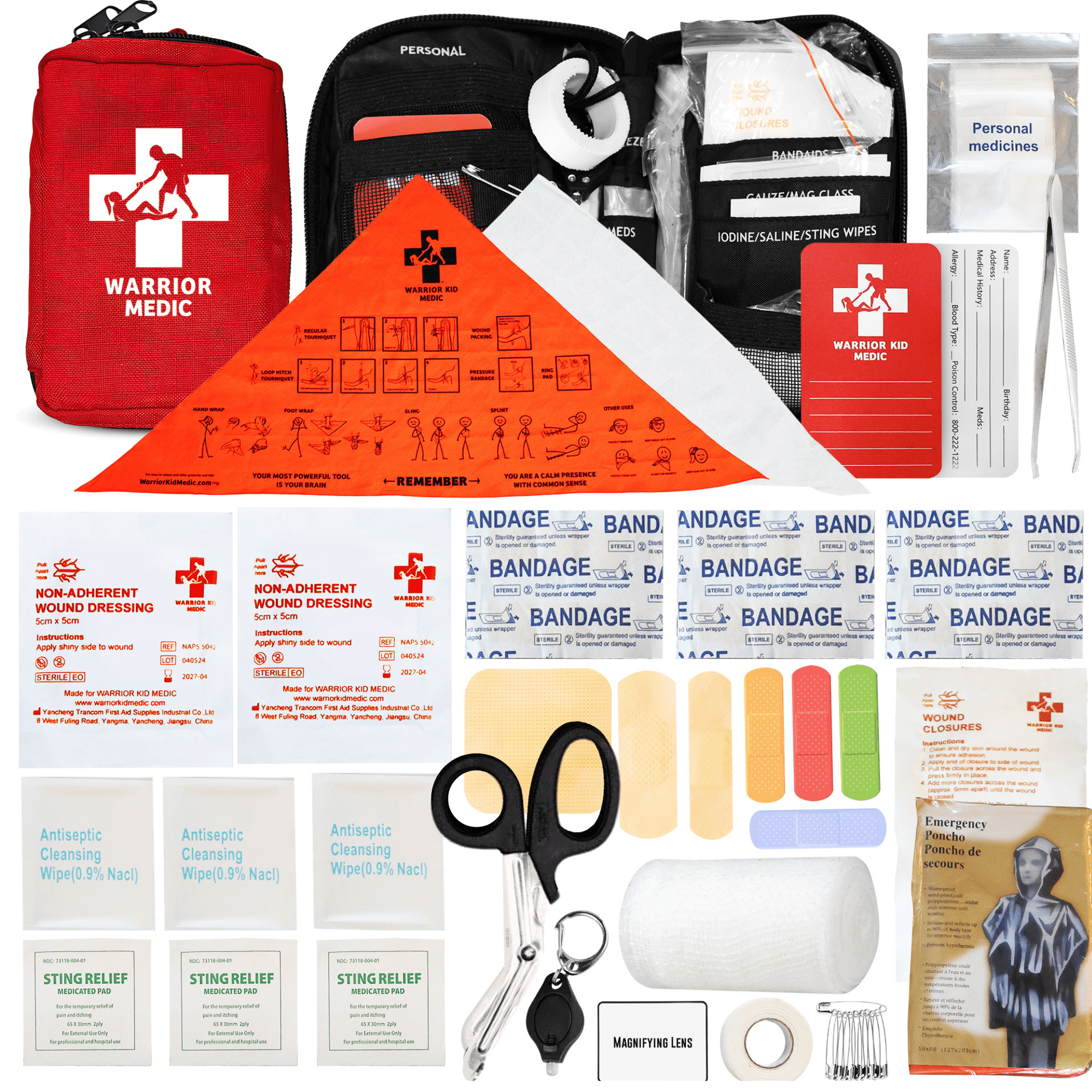 First Aid Kit with Triangular Bandage, Compact Emergency Kit Essentials for Kids & Adults, Travel Ready