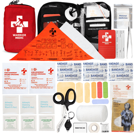 Warrior Kid Medic Med Kit – First Aid Kit with Triangular Bandage, Compact Emergency Essentials for Kids & Adults, Travel Ready