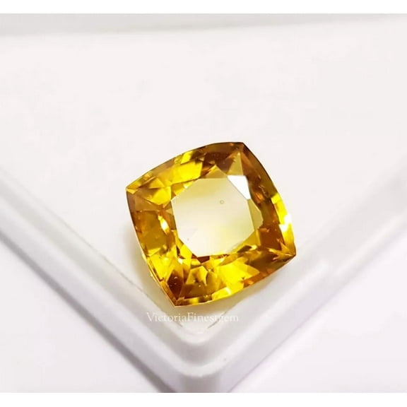 10.50 Ct Yellow Sapphire Glass Filled Loose Cushion Loose Gemstone