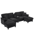 thumbnail image 6 of Euroco Modern U-shaped Sofa 116.9" Sectional Sofa Corduroy Upholstered Sofa Couch with Storage Ottomans, Cup Holders and USB Ports for Living Room, Black, 6 of 9