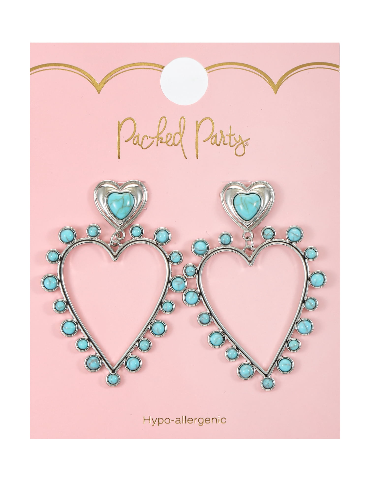 Packed Party Women's Cowgirl Turquoise Heart Dangling Stud Earrings, 1 Pair
