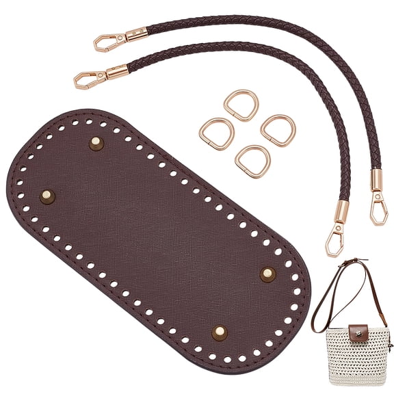 Crochet Bag Making Kit 8.7x4 inch Brown Oval Leather Bag Bottom Base 2pcs 11.8 inch Leather Bags Handles for Purse Making Handmade Supplies