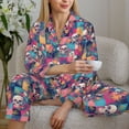thumbnail image 6 of Pajama Sets for Women 2 Pcs, Skull flower leaf Plaid Button Down Long Sleeve Sleepwear Lounge PJ Sets, 6 of 6
