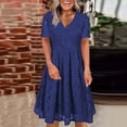 thumbnail image 2 of Summer Svings Clearance 2024! TAGOLD Womens Summer Dresses,Women's Spring/Summer V-neck Fashion Casual Solid Lace Short Sleeve Dress, 2 of 5