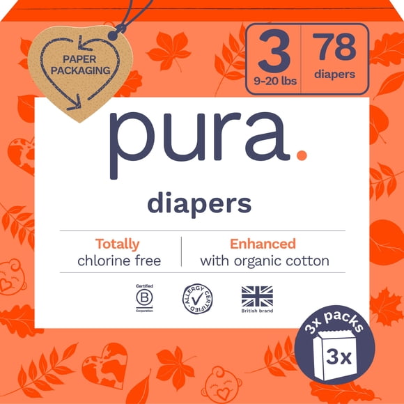 Pañales Pura, talla 3, ecológicos, totalmente libres de cloro, de 9 a 20 libras