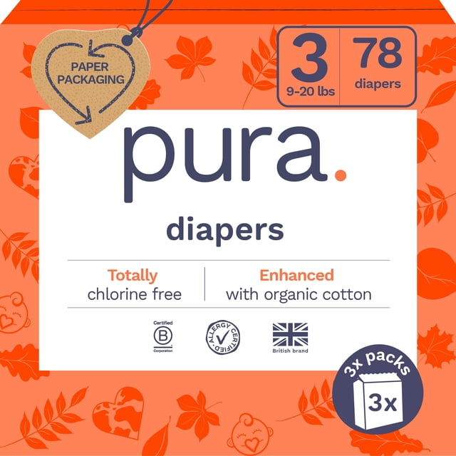 Pañales Pura, talla 3, ecológicos, totalmente libres de cloro, de 9 a 20 libras