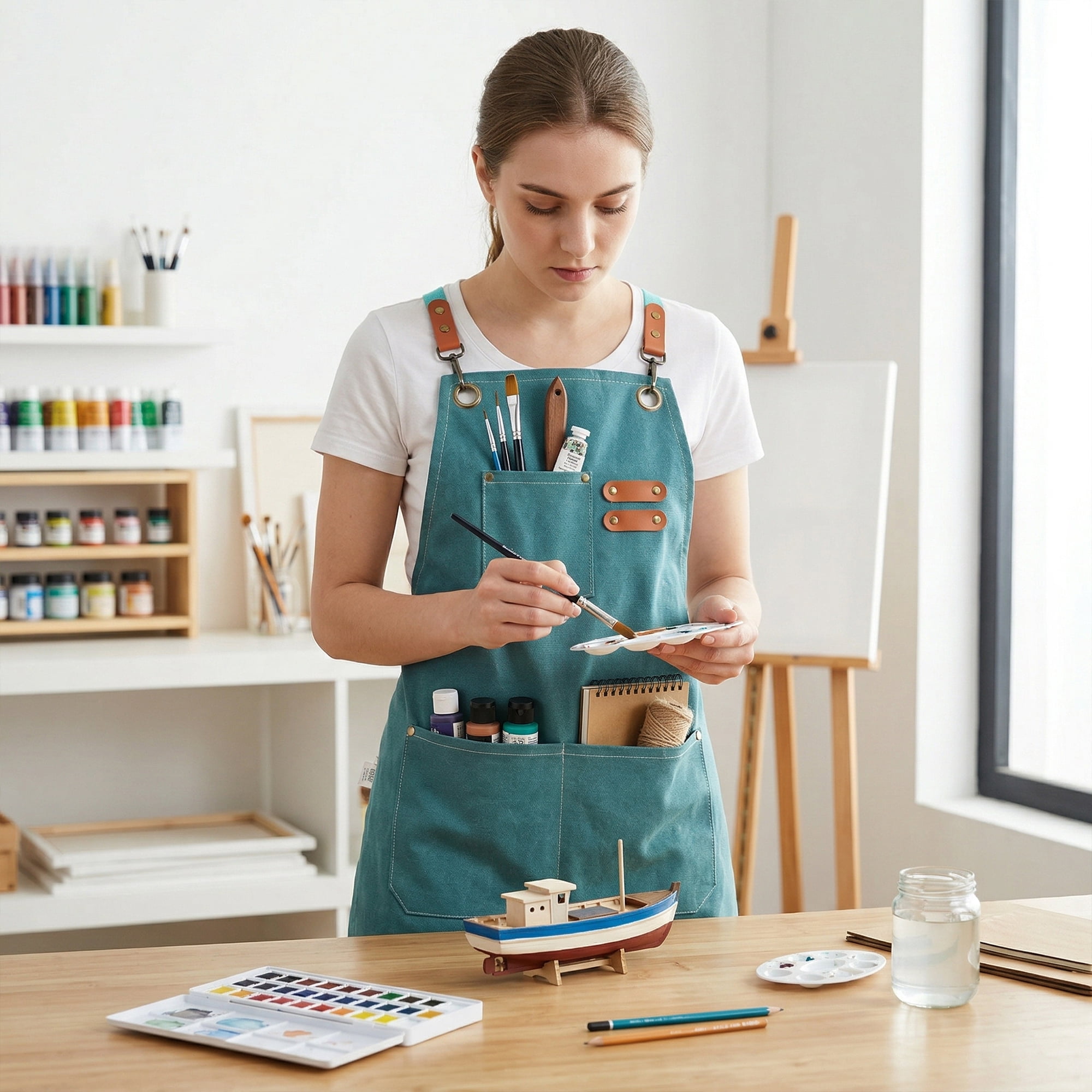Unique Bargains Adjustable Long Waist Kitchen Apron with Pockets for People Emerald Green