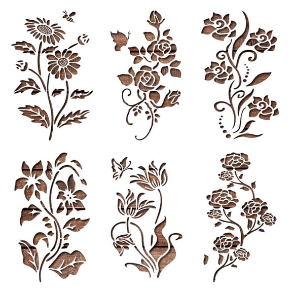 Momihoom Reusable Large Floral Stencils Set, 6-Piece Flower Patterns for DIY Wall Painting and Crafting