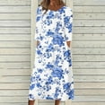 thumbnail image 2 of Enjoytime Floral Dress for Women Printed Round Neck 3/4 Sleeve Midi Dress Fashion Beach Vacation Casual Dresses Multicolor M, 2 of 5