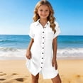 thumbnail image 6 of CQONEPT Teen Girls Summer Button Down Linen Shirt Dress Short Sleeve Loose Fit Cute Trendy Mini Dresses White 3 Years, 6 of 6