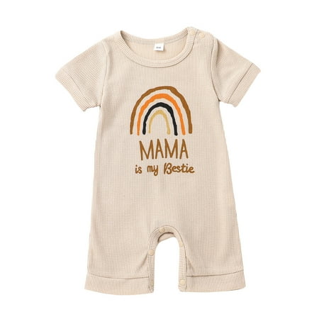 

Nokpsedcb Infant Baby Girl Boy Romper Letter Rainbow Print Crew Neck Short Sleeves with Bottom Snaps Jumpsuit Camel MAMA 3-6 Months
