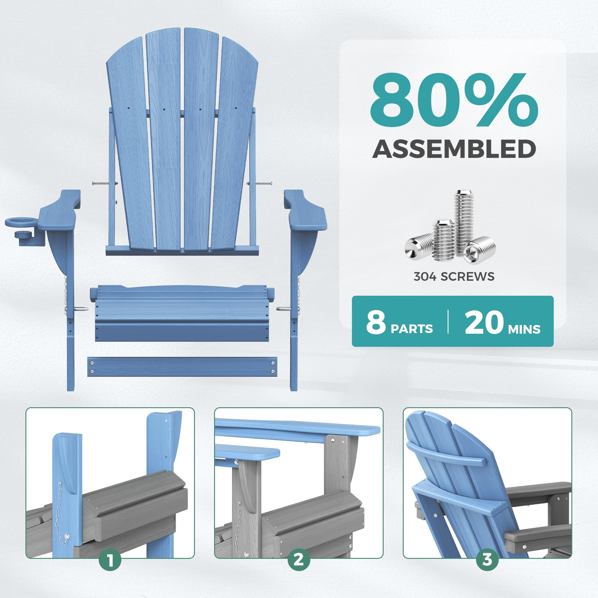 Adirondack Chairs Set of 4, Folding HDPE Fire Pit Garden Lawn Chairs, Blue