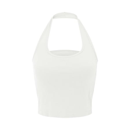 ZPYESWOW Women s Fashion Casual Padded Tank Top without Wire Bra Cup Backless Neck Tank Top with Straps White Camisole Tops Women White M