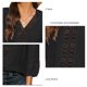 thumbnail image 3 of Mujer Manga Larga Top Cuello En V Suelto Suave Transpirable Poliéster Lavable A Máquina Ropa Negro M, 3 of 4