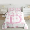 thumbnail image 2 of Manfei Monogrammed D Theme Queen Comforter Set,Ribbon Bow Tie Bedding Sets,Pink Sequin Print Bedding Comforter Set For Girl Teens,Ultra Soft Bedroom Decor Reversible,3-Piece, 2 of 8