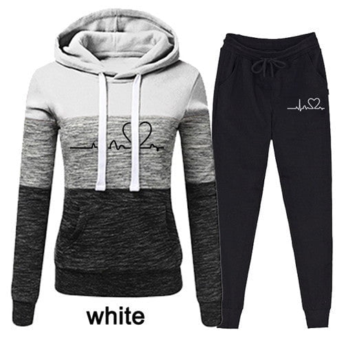 Ensemble de Survêtement Décontracté pour Femmes, Ensemble Deux Pièces, Sweat à Capuche (Blanc, P)