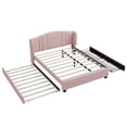 thumbnail image 4 of Pink Linen Queen Upholstered Platform Bed with Wingback Headboard, Twin Trundle & 2 Drawers, No Box Spring Needed, 4 of 9