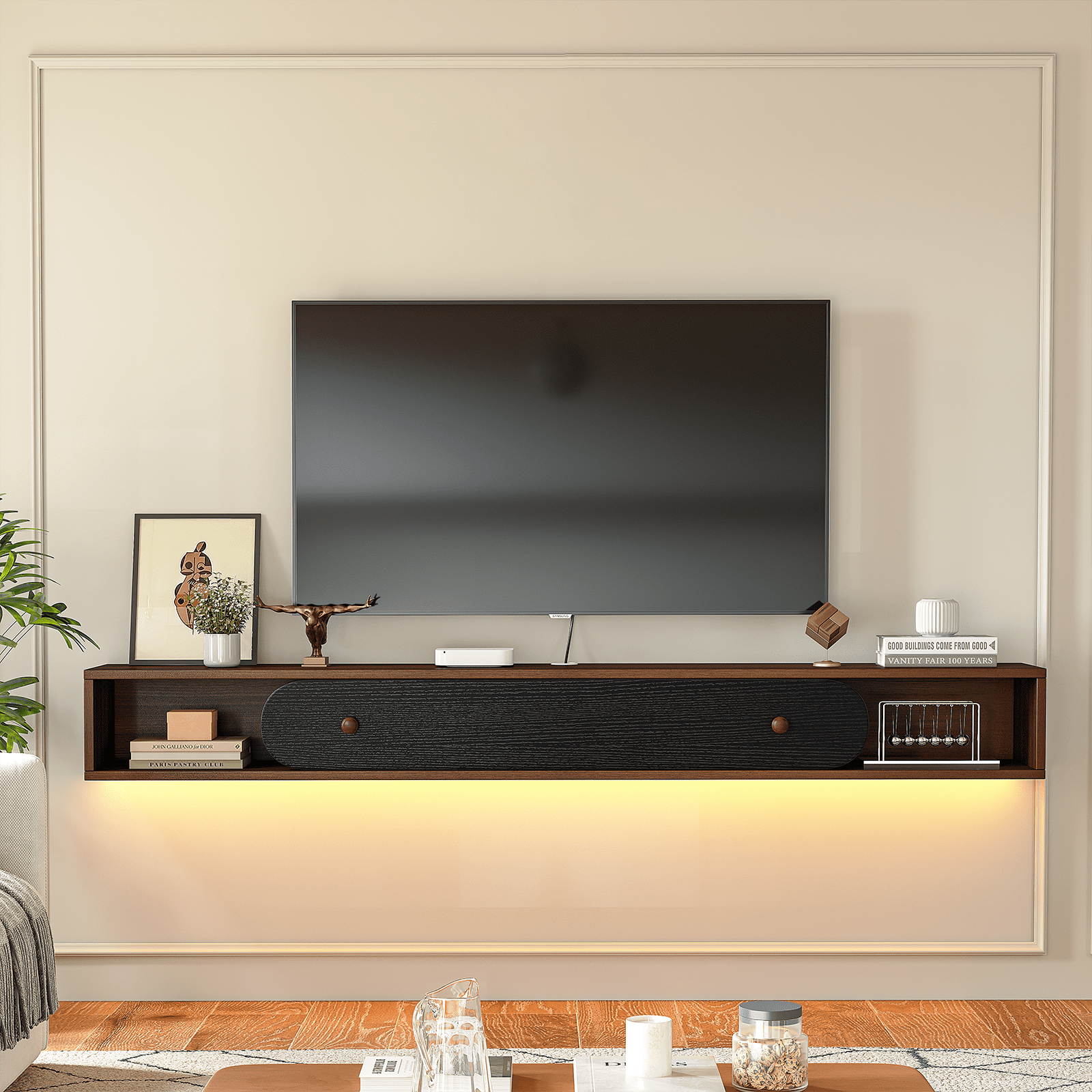 FloatiCasa 47" Wood Grain Floating TV Stand Wall-Mounted Entertainment Center for TVs up to 50" Floating Media Console