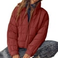 thumbnail image 6 of Lovskoo 2024 Womens Winter Coats Quilted Jacket Ladies Solid Color Zipper Stand Collar Long Sleeve Casual Padded Jacket Red, 6 of 9
