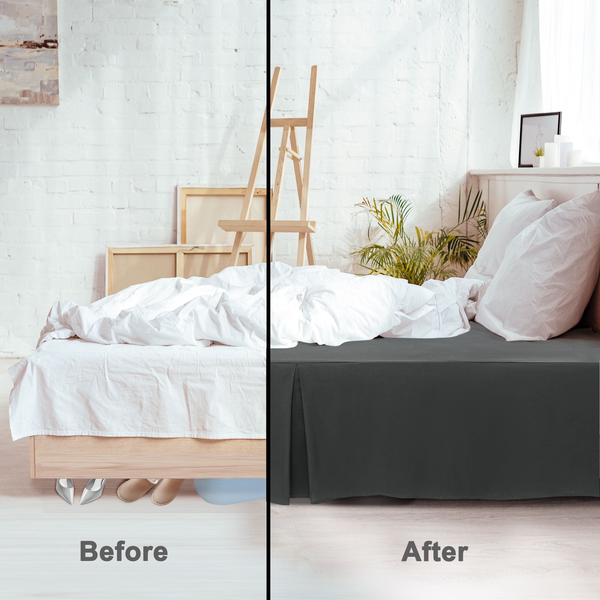 PiccoCasa Microfiber Bed Skirt 16" Drop Pleated Tailored Styling Ruffled, Full Dark Gray