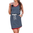 thumbnail image 2 of Summer Sleeveless Women Striped Printing Crewneck Casual Drawstring Dress with Pocket, 2 of 5