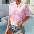 thumbnail image 3 of Blusa informal de punto de manga corta con cuello en V y cuello vuelto, blusa de manga corta con estampado floral, 3 of 6
