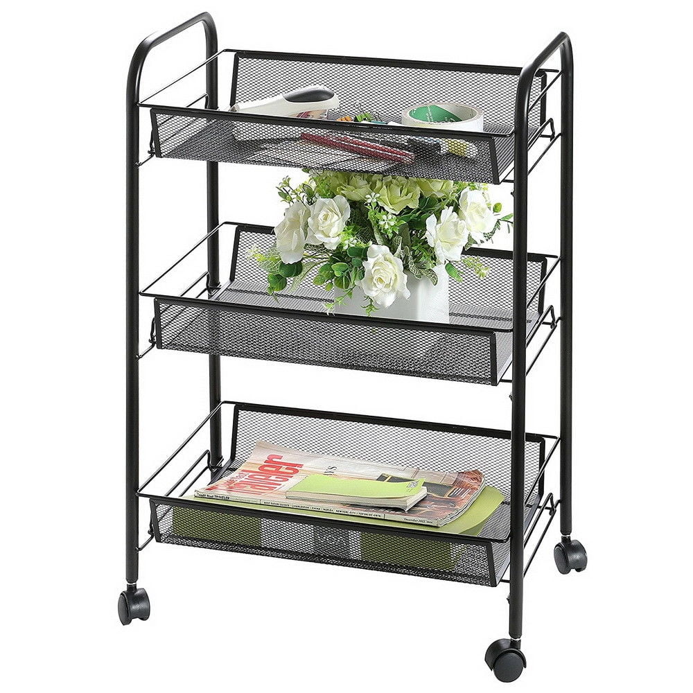 UBesGoo 3-tier Storage Rack Trolley Cart Utility Baskets with Hooks
