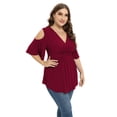 thumbnail image 3 of Daystry Plus Size Tops for Women Sexy Empire Waist Dressy Cold Shoulder Short Sleeve Shirts Wine Red-2X, 3 of 8