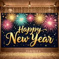 thumbnail image 6 of Colorful Firework Happy New Year Banner Golden Text Festive Backdrop Sparkling Design Vibrant Colors Holiday Background for New Year Party Holiday Celebration Indoor Decoration, 6 of 9