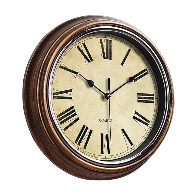Retro Silent Non Ticking Round Classic Clock Quartz Decorative Battery Operated Wall Clock For Living Room Kitchen Home 12 Inch Bronze Features: