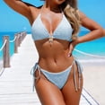 thumbnail image 3 of Maqroz Triangle Bikini Set for Women Adjustable Tie Side Two Piece Swimsuit Padded Bra Beachwear Trendy Summer Pool Party Vacation Solid Beachwear, 3 of 8