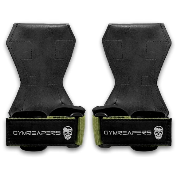 Gymreapers Weight Lifting Grips (Pair) for Heavy Powerlifting, Deadlifts, Rows, Pull Ups, with Neoprene Padded Wrist Wraps Support and Strong Rubber Gloves or Straps for Bodybuilding (Green, Medium)