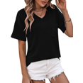 thumbnail image 2 of Womens Summer V Neck Tops Oversized T Shirts Short Sleeve Blouses for Women Dressy Casual Work Outfits Black XXL, 2 of 8