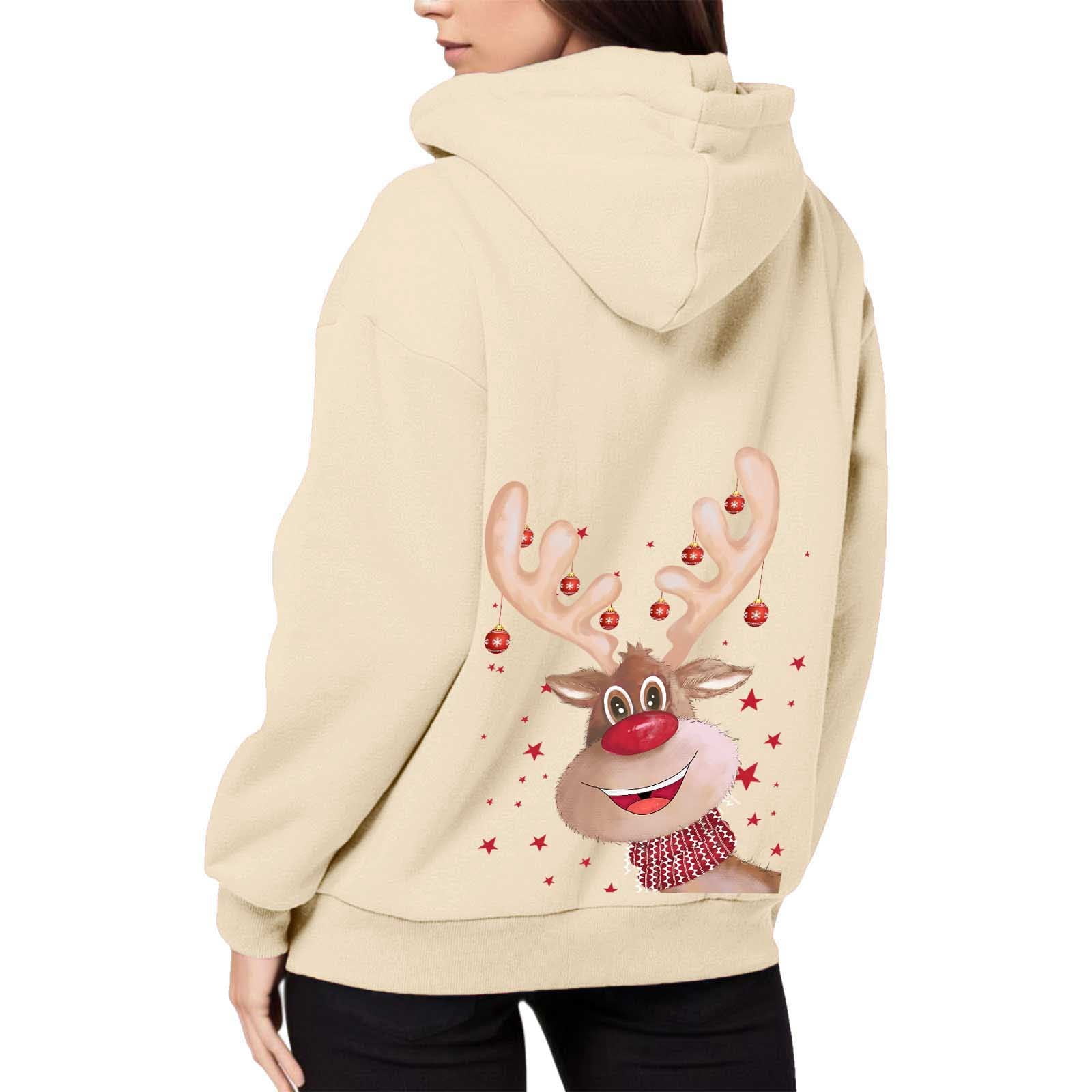 Ugly Christmas Hoodies for Women Zip Up Xmas Graphic Print Fleece Hooded Sweatshirts Funny Holiday Party Casual Jackets