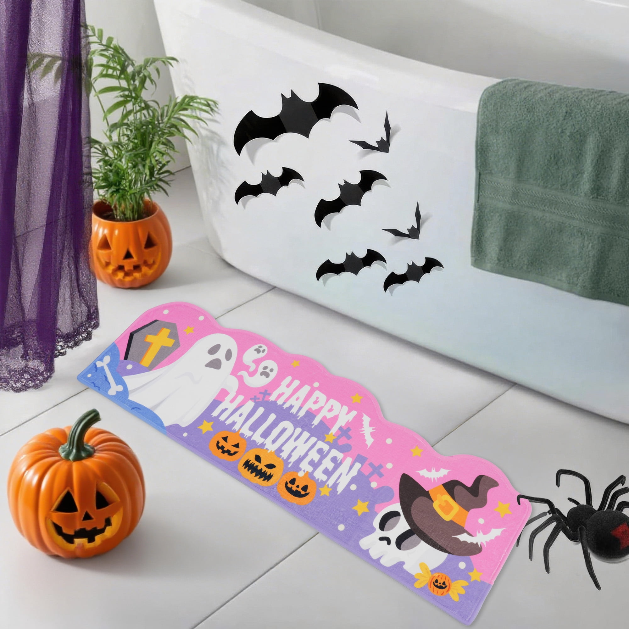 Sanmadrola Halloween Bath Rugs Mat Halloween Decoration Indoor Bath Mat Non Slip Bathroom Shower Rugs Halloween Style Super Absorbent Machine Washable 16''x47''