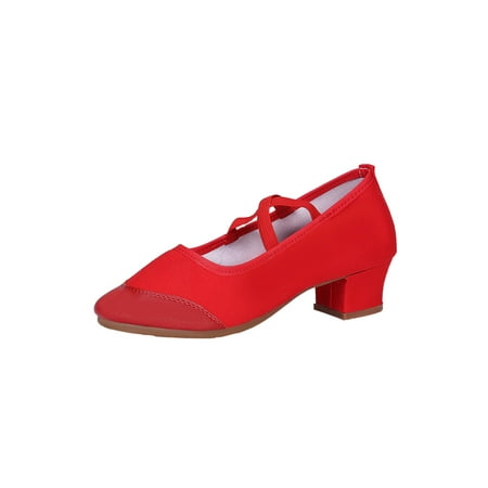 

Colisha Womens Slip Resistant Pointy Toe Practicing Dancing Pumps Ballroom Breathable Tango Elastic Strip Jazz Shoe Leather Toe Red 5