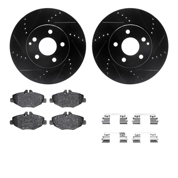 Dynamic Friction Company Front Brake Rotors-Drilled and Slotted-Black with 5000 Advanced Brake Pads includes Hardware 8512-63048
