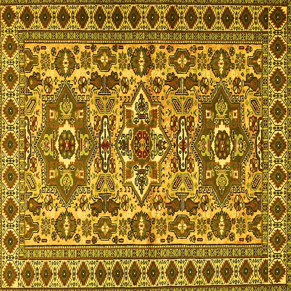 Ahgly Company Machine Washable Indoor Square Persian Yellow Traditional Area Rugs, 8' Square