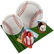 Baseball Disposable Party Supply Sets with Plates, White