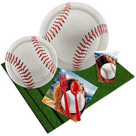 Baseball Disposable Party Supply Sets with Plates, White