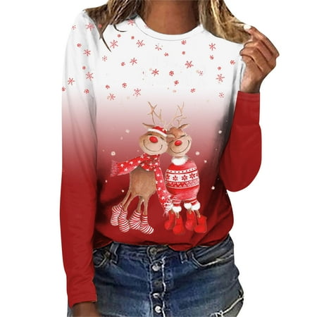 

Pianpianzi Scrub Tee Shirts Women Athletic T Women Work Out Woman Womens Long Sleeve Casual Christmas Print T Shirt Loose Long Sleeve Top